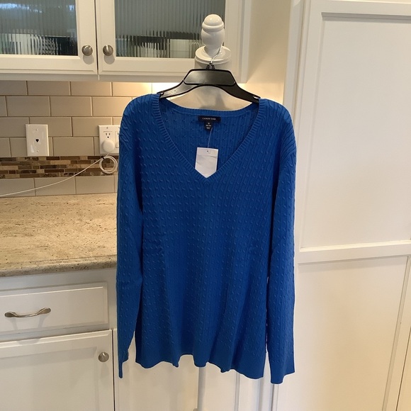 Lands End Blue V-Neck Cotton Sweater Size 1X NWOT - Picture 1 of 8